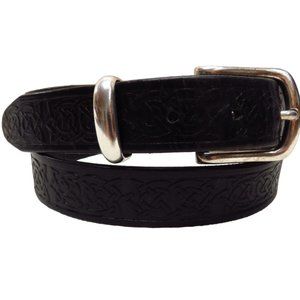 Embossed black Leather Belt With 2 Piece Nickle Brass Buckle Set